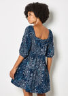 Floral Print Tiered Mini Dress, Navy, large