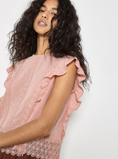 Ruffle Embroidered Cotton Top