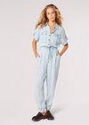 Light Denim Utility Jumpsuit, Sky Blue, large