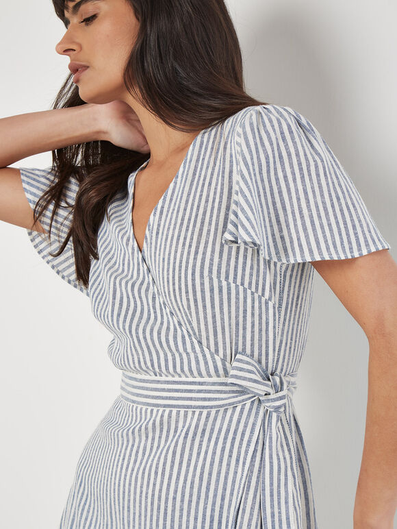 Oxford Stripe Wrap Midi Dress, Blue, large
