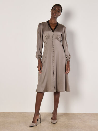 Lace Trim Satin Midi Dress