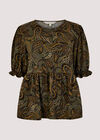 Paisley Billow Sleeve Top, Khaki, large