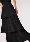 Plisse Cotton Tiered Maxi Skirt, Black, large