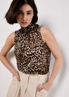 Textured Satin Leopard Print Top, Stone, large