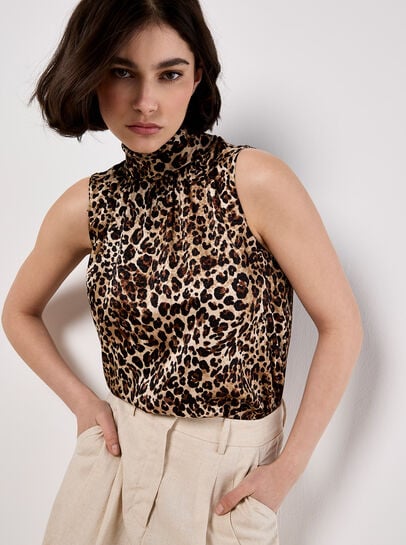 Textured Satin Leopard Print Top