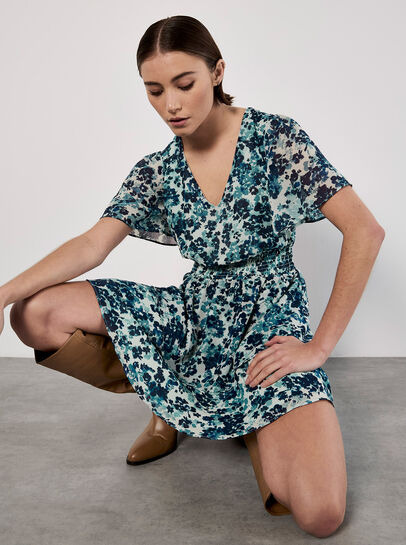 Blurred Floral Tiered Mini Dress