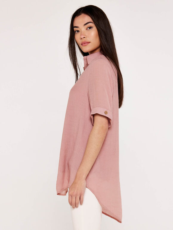 Slub Shimmer Turn Up Top, Pink, large