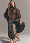 Suedette Bubble Hem Batwing Jacket, Brown, large