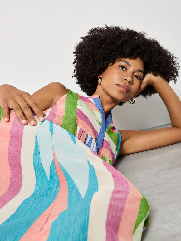 Colourful Stripe Midi Dress, Pink, large