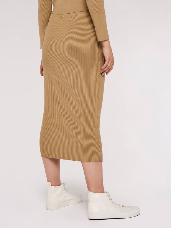 Ribbed Midi Skirt, Stone, large