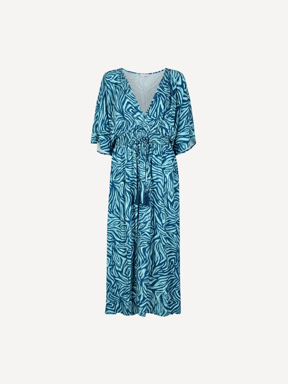 Zebra Print Kimono Midi Dress, Teal, large