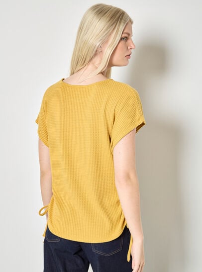 Waffle Knit Ruched T-Shirt