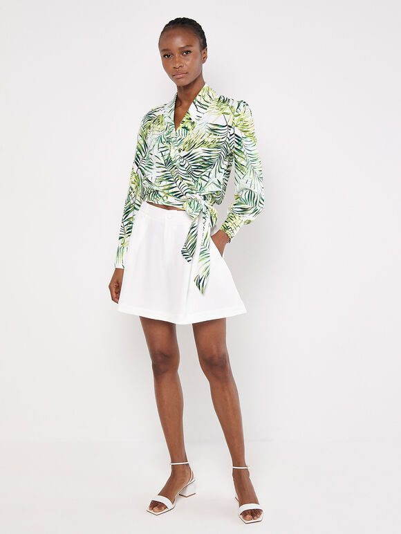 Soft Twill Tropical Wrap Top, Cream, large