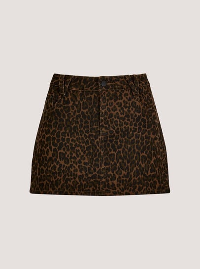 Leopard Print Denim Mini Skort