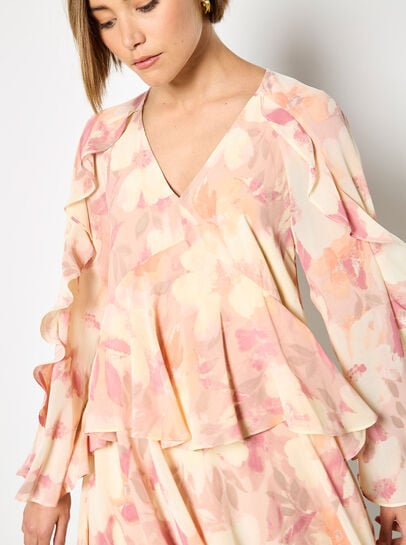 Floral Chiffon Ruffle Mini Dress