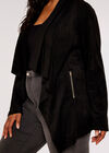 Curve Waterfall Suedette Shrug, Black, large