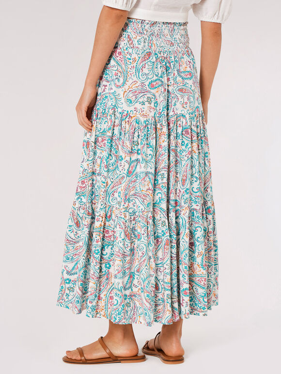 Paisley Tiered Maxi Skirt, Aqua - Turquoise, large