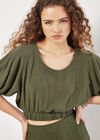 Linen Blend Crop Top, Khaki, large
