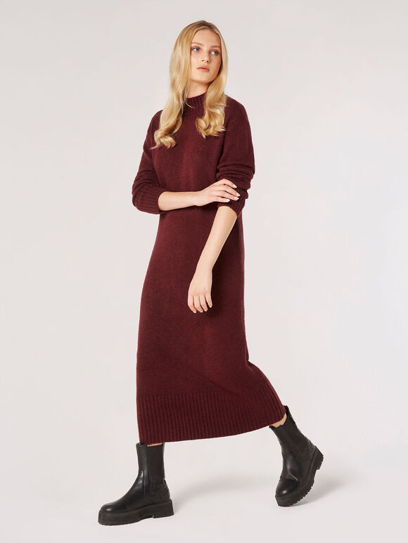 Chunky Knit Midi Dress, Burgundy, large