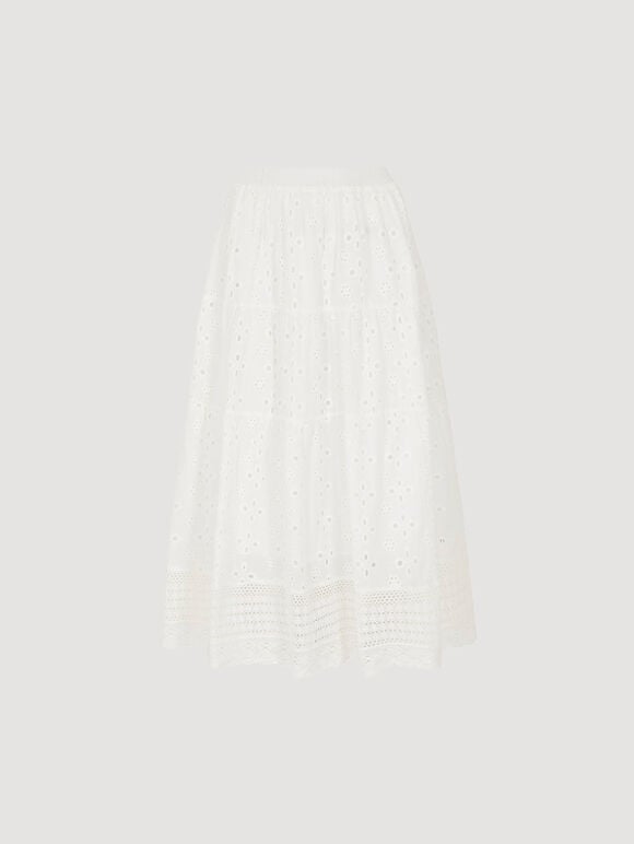 Jupe mi-longue en coton brodé au crochet, blanc, grand