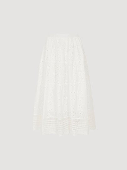 Broderie Cotton Crochet Midi Skirt