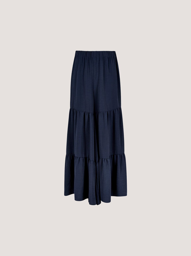 Wide Leg Tiered Trousers, Navy, large