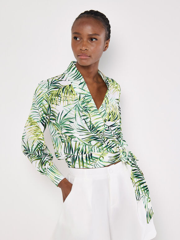 Soft Twill Tropical Wrap Top, Cream, large