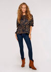 Paisley Billow Sleeve Top, Navy, large