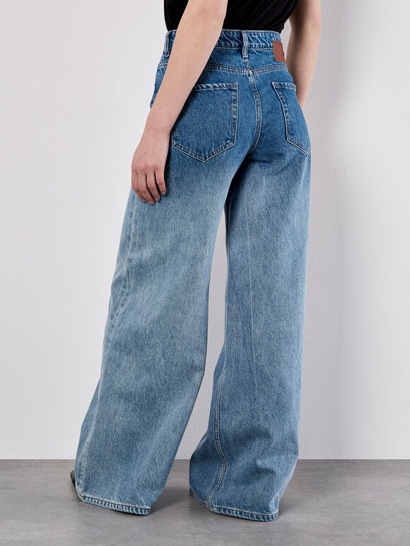 Dip Dye Wide Leg Jeans, Blue, large