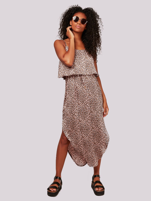 Leopard Midi Satin Crepe Dress, Pink, large