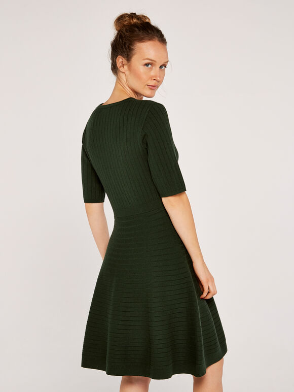 Ribbed Skater Dress, Green, large