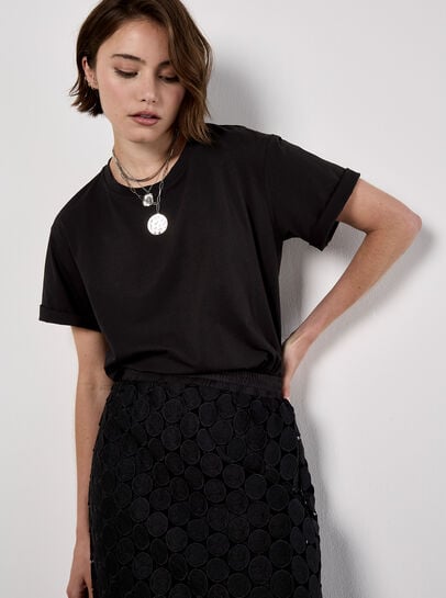 Guipure Circle Lace Fringe Maxi Skirt