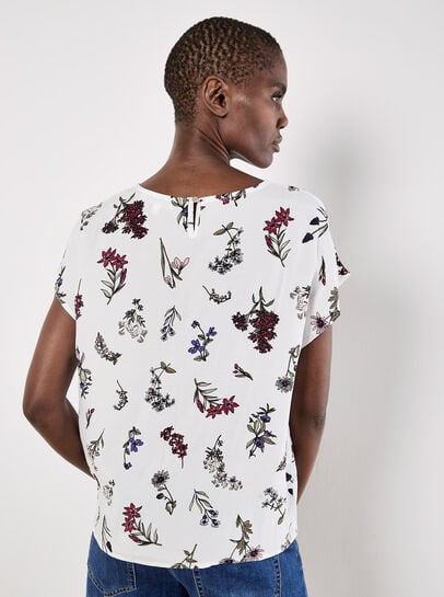 Botanical Floral Print Woven T-Shirt