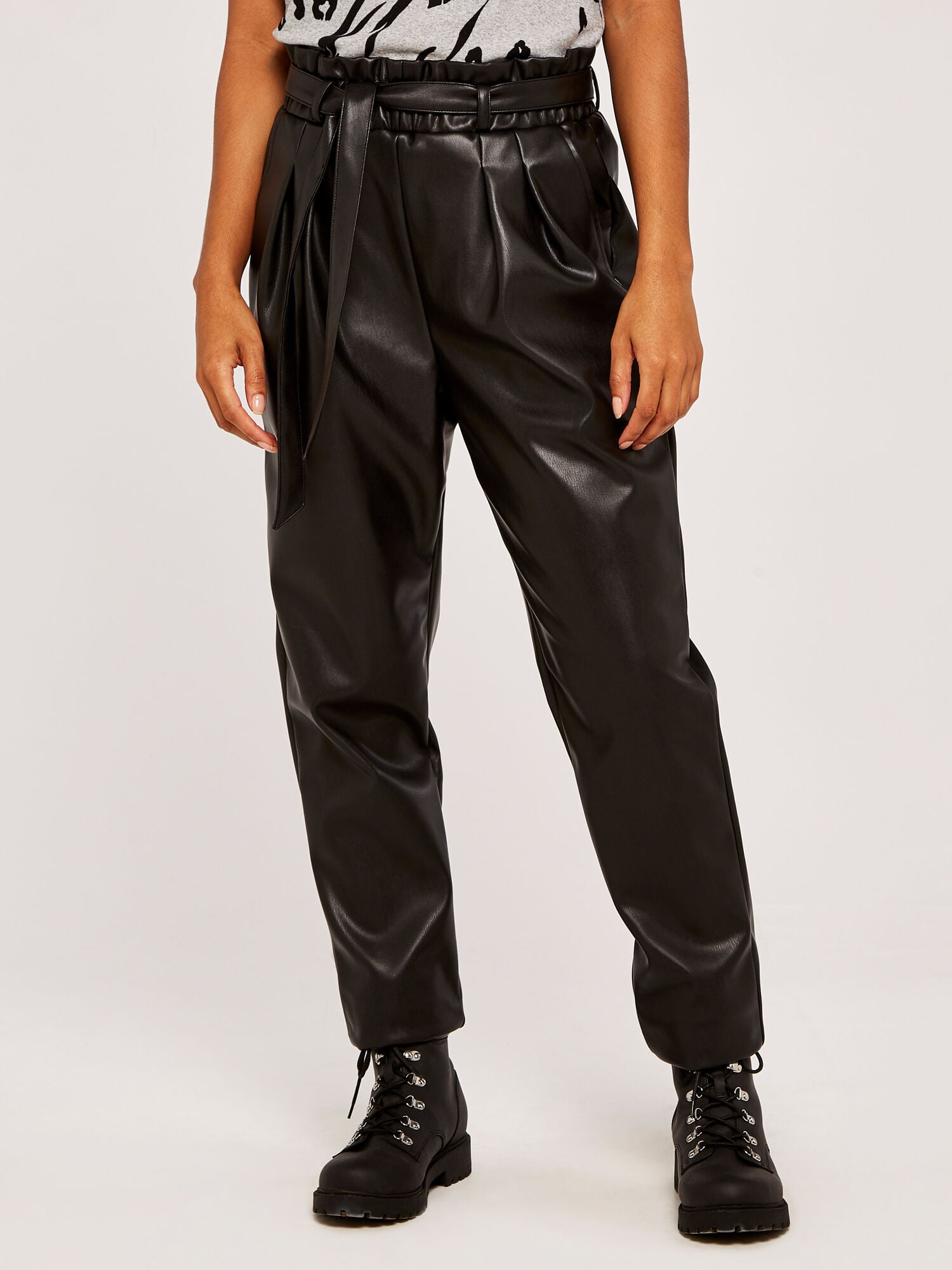 Leather Look Paperbag Trousers | Apricot UK