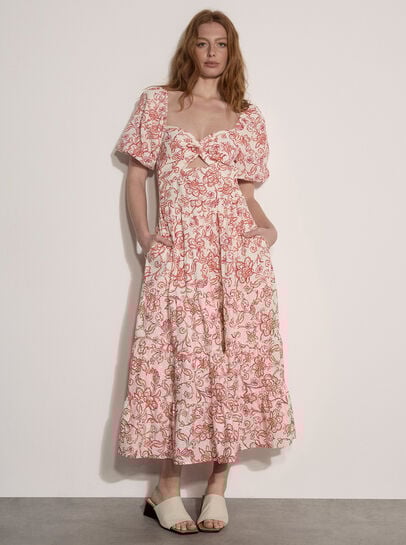 Floral Print Cotton Broderie Maxi Dress