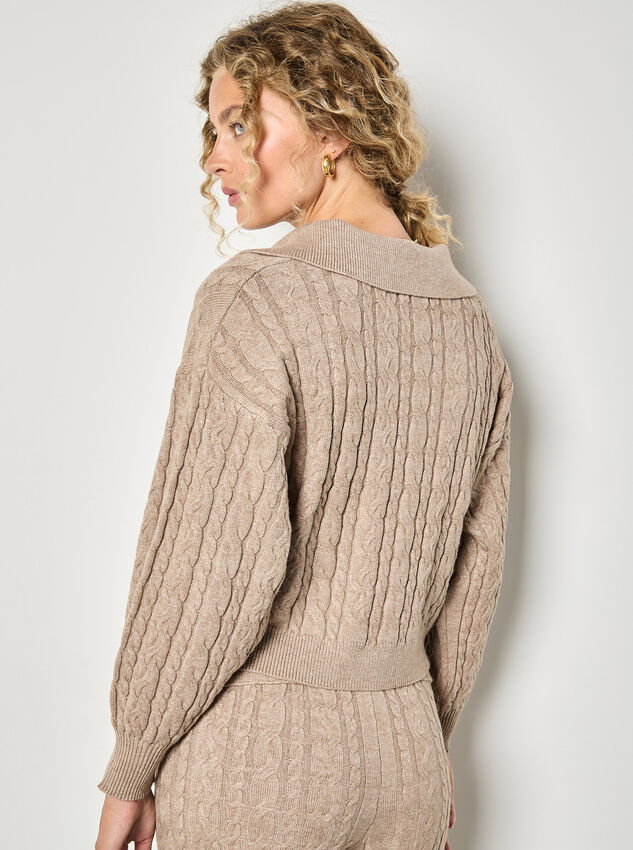 Twisted Cable Knit Crop Jumper, Stone, large