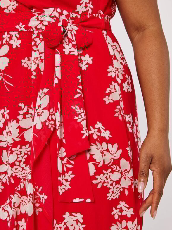 Curve Graphic Floral Wrap Dress, Red, large