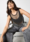 Rhinestone Mesh Crop Top, Black, large