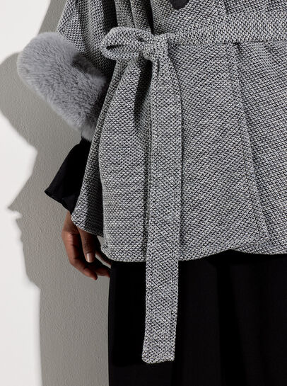Faux Fur Trim Tweed Cape
