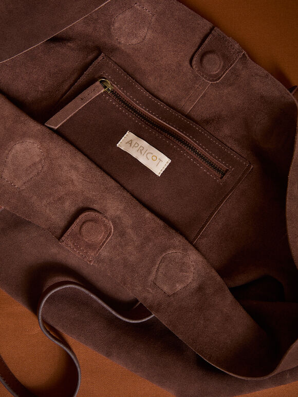 Soft Suede Large Tote Bag, Brown, large