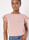 Soft Slub Ruffle Sleeve T-Shirt, Pink, large