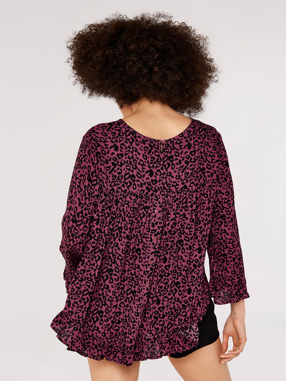 Animal Print Ruffle Top , Burgundy, large