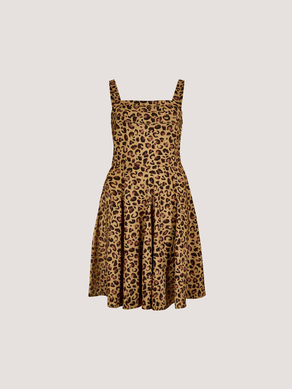 Animal Print Skater Mini Dress, Stone, large