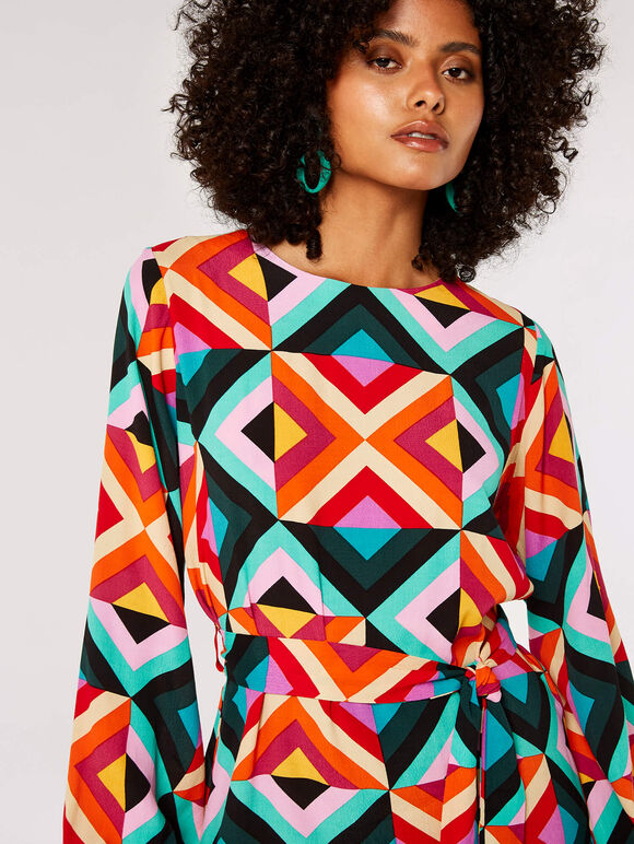 Retro Geometric Mini Dress, Aqua - Turquoise, large