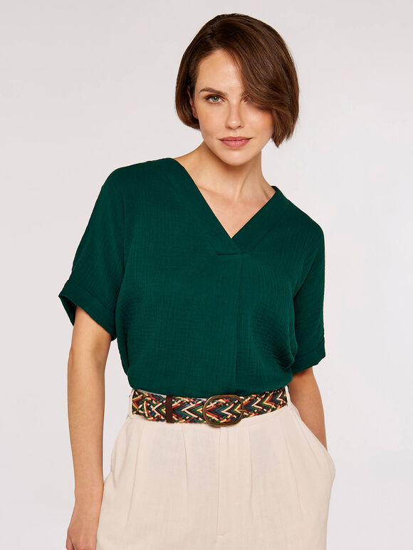 Vneck Cotton Top, Green, large