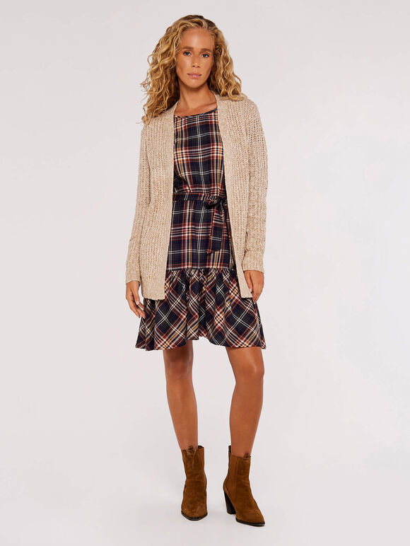 Chunky Ribbed Knit Cardigan, Stone, large