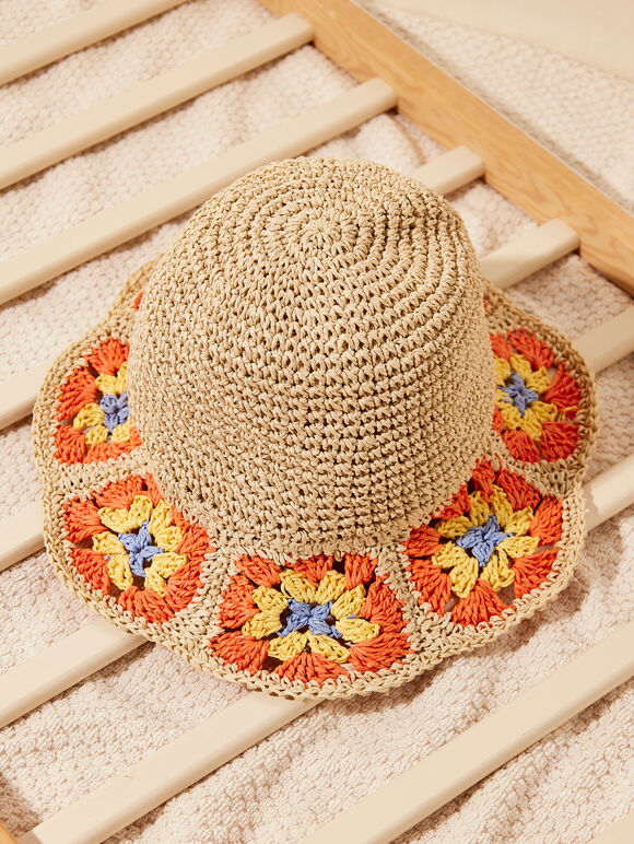 Raffia Crochet Hat, Assorted, large
