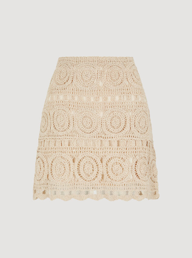 Cotton Crochet Circles Mini Skirt, Stone, large
