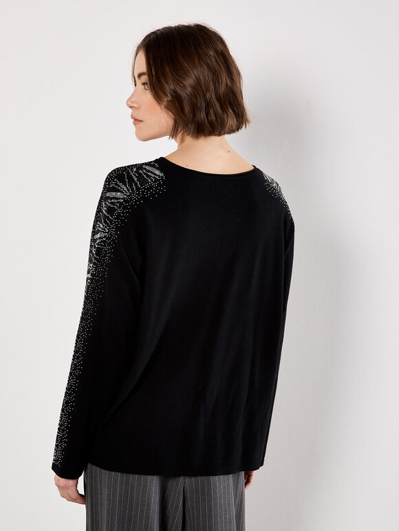 Diamante Snakeskin Sparkle Jumper, Black, large