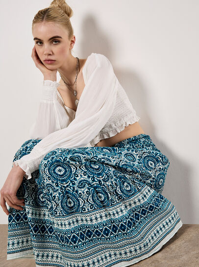 Batik Print Smocked Maxi Skirt